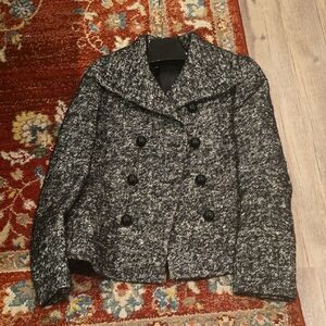 Massimo Dutti Black and Gray Tweed Pea Coat